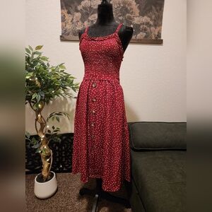 Red polka dot summer dress with pockets